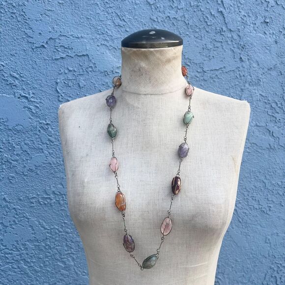 Vintage Gemstone  Necklace Vintage Gift Southwestern Statement Jewelry mystical - Picture 4 of 10